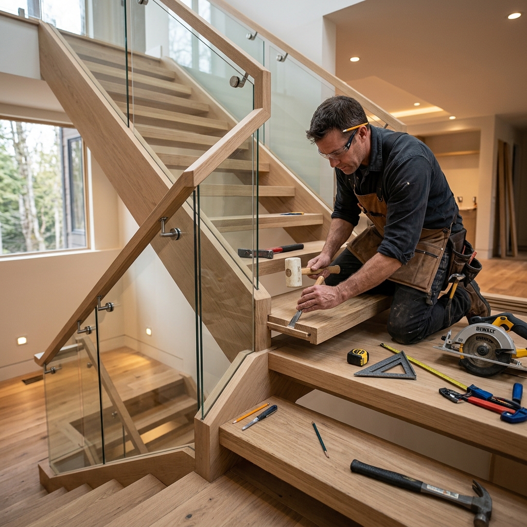 Elegant wooden custom home staircase